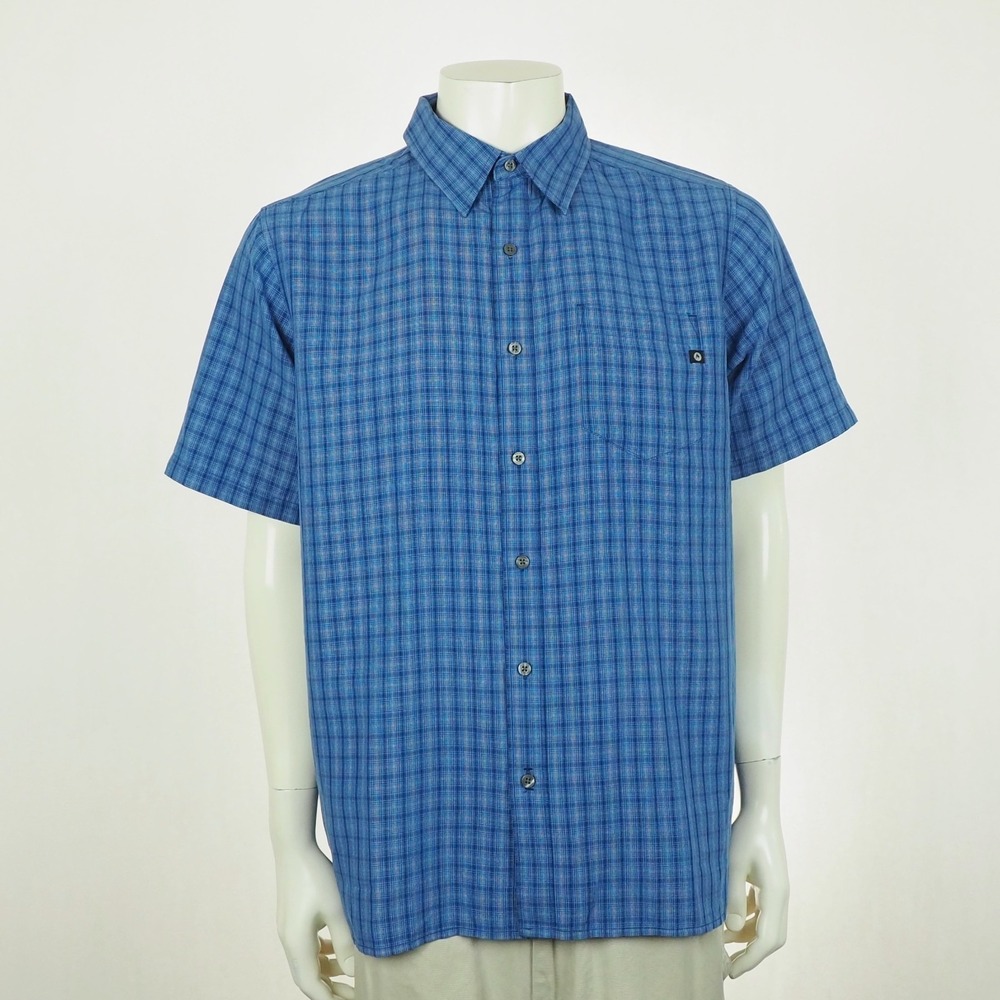 Marmot Eldridge Button Down Shirt Mens Large Blue Plaid Casual Outdoor Hiking